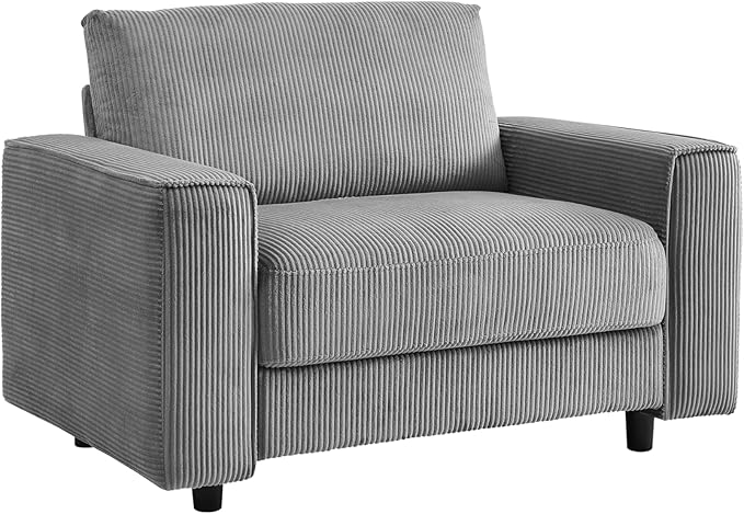 AC Pacific Derek 3 Piece Modern Corduroy Couches for Living Room, Tufted Sofas with Plush Upholstery, High-Density Foam, Sleek Black Legs, Durable Wooden Frame, Sofa, Loveseat and Chair Set, Grey