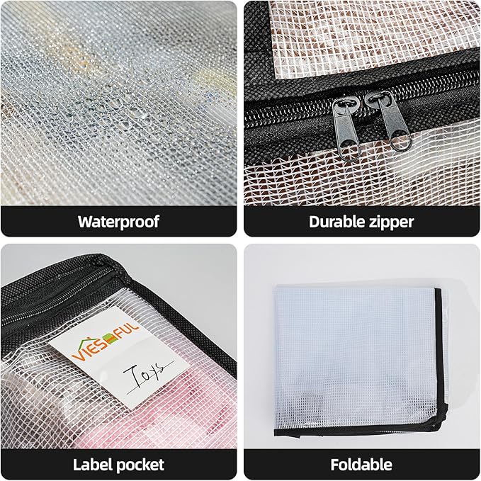 Vieshful 6 Pack Clear Storage Bags for Clothes, 17.7" × 14.96" × 5.1" Clear PVC Mesh Clothing Organizers with Zipper for Sheets, Blankets, Sweater, Toys & Closet Storage, 22L White