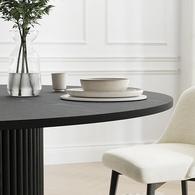Casaphoria 52" Round Dining Table, Modern Wood Kitchen Table with Cylinder Polygonal Base for Living Room & Dining Room, Easy Assembly Farmhouse Furniture for 4-6, Black