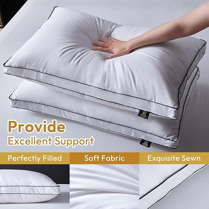 L LOVSOUL Goose Feather Down Pillow Standard Size of 2,Ultra Soft 100% Organic Cotton Fabric, 700TC,800 Fill Power, Luxury Hotel Collection Bed Gusseted Pillows for Back, Stomach or Side Sleepers