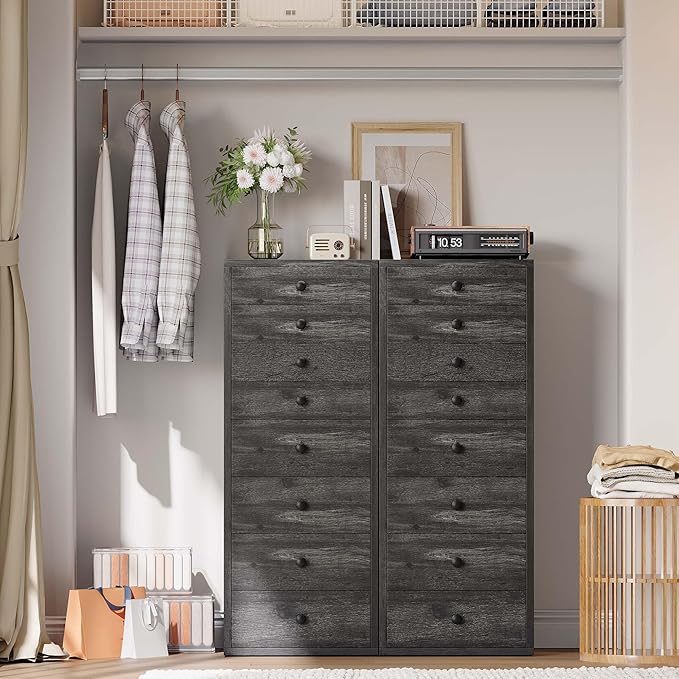 LIKIMIO Tall Dresser, Small Dressers with 8 Storage Drawers, Chest of Drawers for Organizing, Tall Narrow Dresser for Bedroom, Charcoal Grey