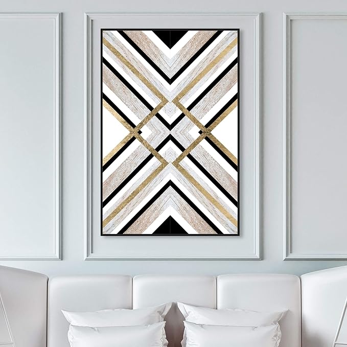 The Oliver Gal Artist Co. Abstract Framed Wall Art Canvas Prints 'Earthy Lux' Geometric Home Décor, 30" x 45", Brown, Gold