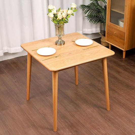 Square Dining Table 31.5“, Solid Wood Kitchen Table for Small Space, Midcentury Modern Wooden Kitchen Dining Table with Oak Finish, 31.5" L x 31.5" W x 29.5" H, Natural