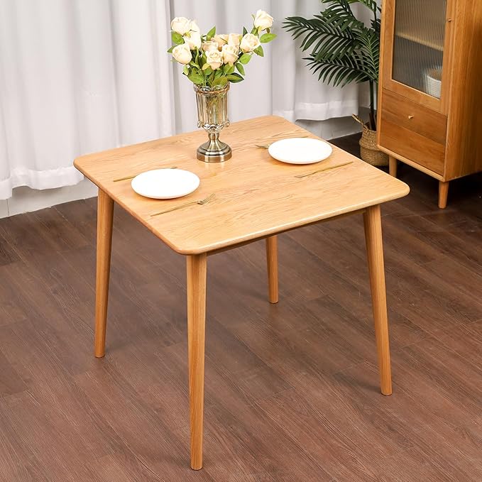 Square Dining Table, Solid Wood Kitchen Table for Small Space, Mid Century Small Kitchen Tables for Island with Natural Oak Wood, 35.4”D x 35.4" W x 29.5" H