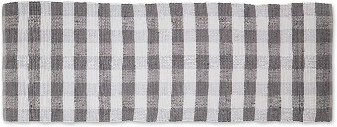 DII Buffalo Check Rug Collection, Hand Dyed Reversible Chindi Rug, Runner 2'3"x6', Gray