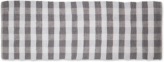DII Buffalo Check Rug Collection, Hand Dyed Reversible Chindi Rug, Runner 2'3"x6', Gray