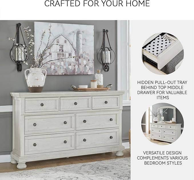Signature Design by Ashley Robbinsdale Traditional 7 Drawer Dresser, Antique White