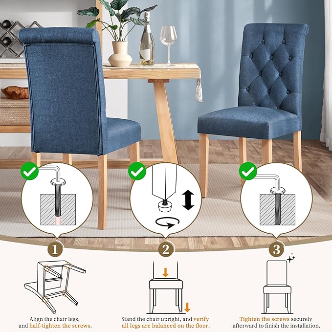 Yaheetech Dining Chairs Set of 6 Fabric Upholstered Dining Room Chairs with Button Tufted High Back and Solid Wood Legs for Kitchen/Living Room/Restaurant, Modern Style, Blue