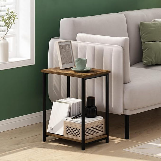 Furinno Simplistic Metal Frame End Table, 2-Pack, Amber Pine