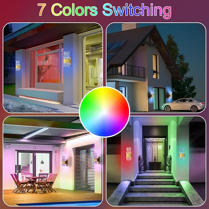 Wall Sconces Set of 2, Smart Dimmable LED Wall Sconces RGB 3000K-6000K, Hardwired Wall Sconce with Alexa,Remote Control, for Home Wall Decoration in Bedroom, Living Room,Hallway,Porch