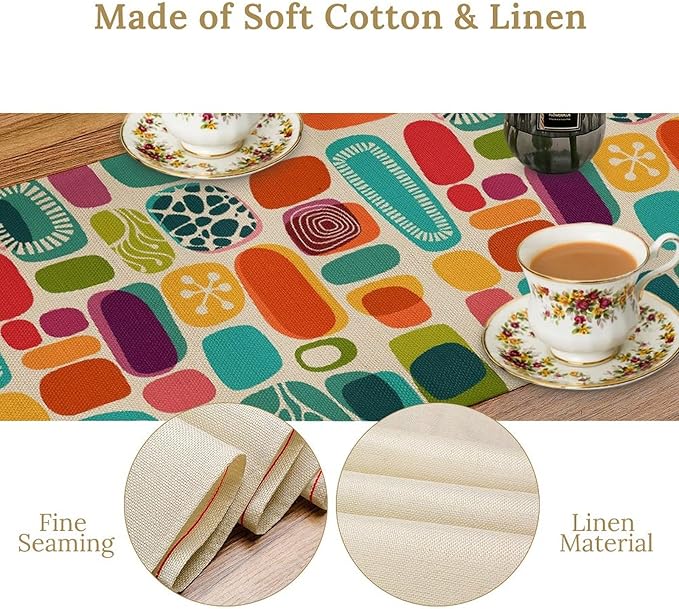 Mid Century Geometry Table Runner Colorful Rectangle Bohemia Abstract Geometry Pattern for Home Kitchen Table Decor Dining Coffee Room Party Decor 13x120in