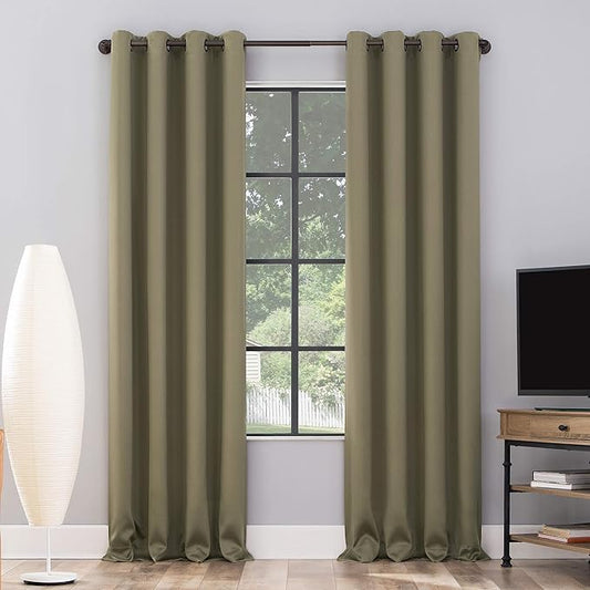 Sun Zero Nordic 2-pack Theater Grade Extreme 100% Blackout Grommet Curtain Panel Pair, 52" x 63", Olive