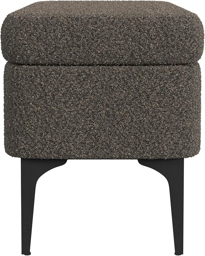 HomePop Upholstered Storage Bench with Metal Leg, 42" W, Dark Brown Boucle