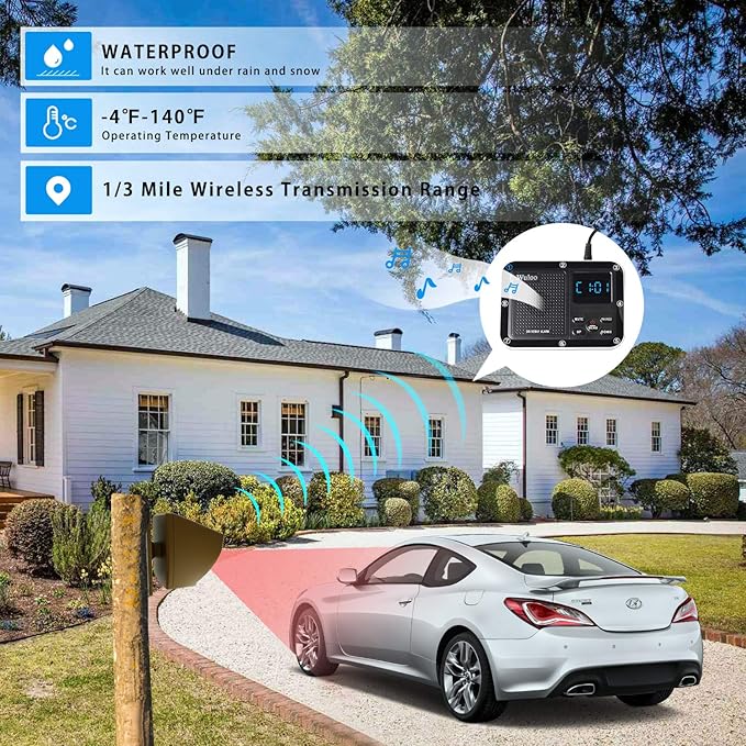 Wireless Driveway Alarm 1800 Feet Long Range Motion Sensor Alert System Driveway Detector for Home with 1800mAh Rechargeable Battery (1&2-Brown)