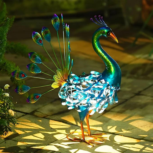 Goodeco Solar Peacock Statue Garden Decor - 20.7 Inch Stunning Metal Peacock Yard Art with Lighted Lamp - Perfect Peacock Gifts for Women, Ornaments & More, LD6020304
