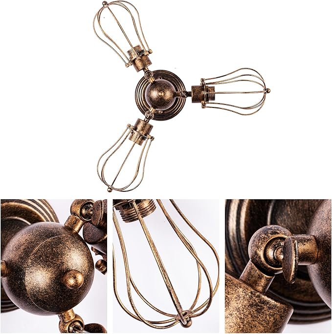 Vintage Ceiling Light Industrial Rotatable Semi-Flush Mount Ceiling Light Metal Lamp Fixtures Painted Finish (with 3 Light) (Bronze)