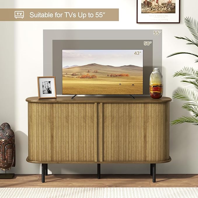 Giantex Kitchen Storage Cabinet, 47” Buffet Cabinet with Storage, Wooden Sideboard w/ 2 Sliding Tambour Doors, Adjustable Shelves, Credenza for Living Room Dining Room, Console Table for Entryway