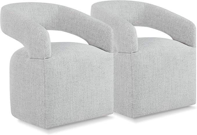 Upholstered Dining Chairs with Casters Easy Assembly Require Modern Barrel Armchair with Rollers for Diningroom Bedroom Livingroom Reading Room,Set of 2,Light Grey