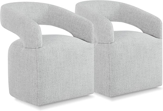 Upholstered Dining Chairs with Casters Easy Assembly Require Modern Barrel Armchair with Rollers for Diningroom Bedroom Livingroom Reading Room,Set of 2,Light Grey