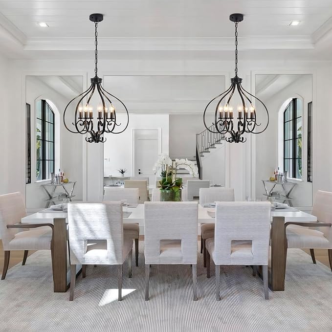 6-Lights Farmhouse Chandelier,19.68" Large Black Farmhouse Chandelier for Dining Room,Modern Vintage Rustic Adjustable Pendant Light Fixture for Kitchen Island Living Room Entryway Hallway Foyer