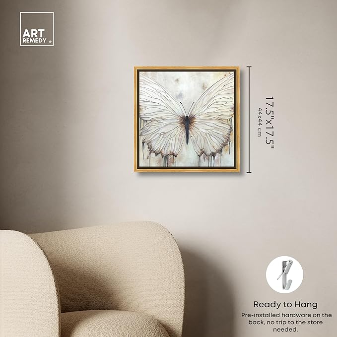 Art Remedy Neutral Beauty Chic Farmhouse Canvas Wall Art, Gold Floater Frame, 16"x16"