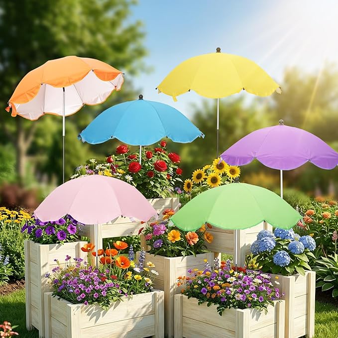 6Pack Plant Umbrellas for Outdoor Plants - 26" Large Garden Sun Shade for Plants with Adjustable Angle & Height (Max 43") - Plant Shades for Outdoor Plants, Flowers & Garden Beds - Plant Umbrella Shade for Potted Plants