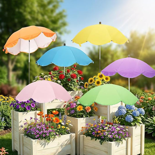 6Pack Plant Umbrellas for Outdoor Plants - 26" Large Garden Sun Shade for Plants with Adjustable Angle & Height (Max 43") - Plant Shades for Outdoor Plants, Flowers & Garden Beds - Plant Umbrella Shade for Potted Plants