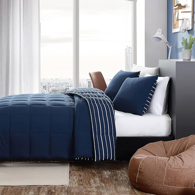 Nautica - Twin Comforter Set, Peached Microfiber Bedding with Matching Sham, Lightweight for Year Round Use, Dorm Essentials, Oeko-Tex Certified (Longdale Solid Navy)