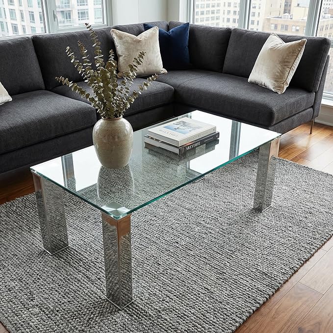 Cortesi Home Isaak Contemporary Glass Coffee Table with Chrome Finish