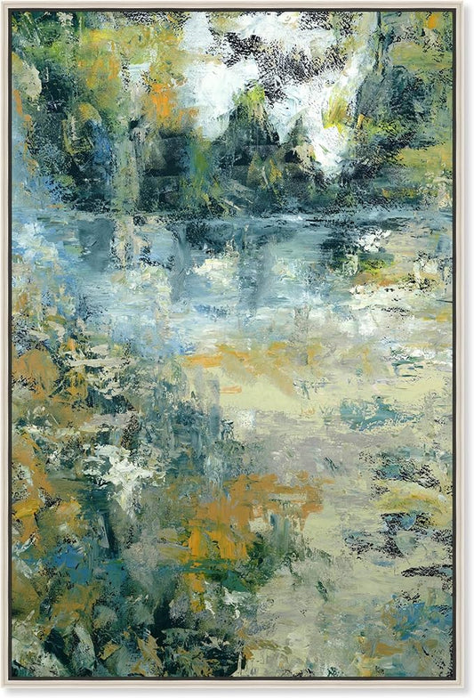 Art Remedy Green Moss Monet Garden Green Abstract Canvas Wall Art, Silver Floater Frame, 10"x15"