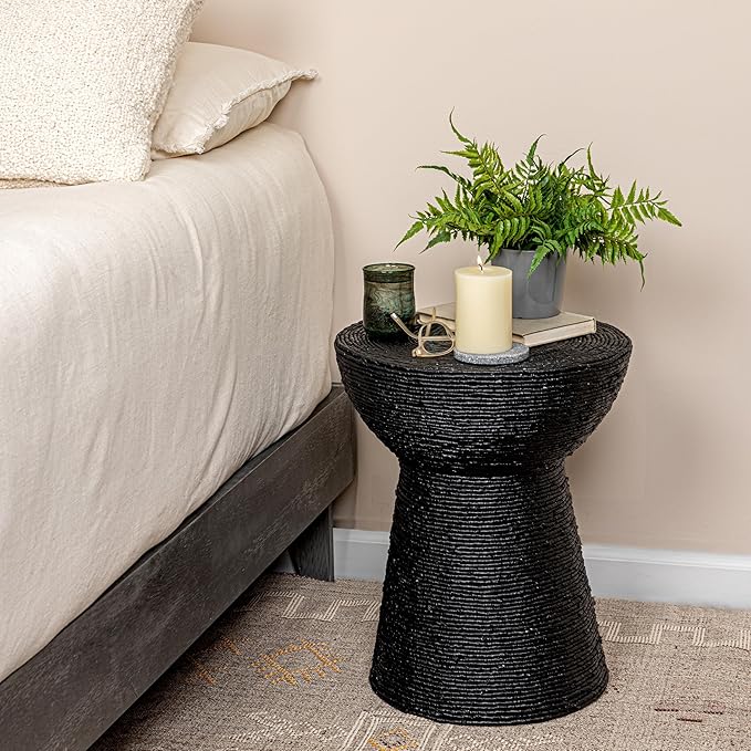 Creative Co-Op Round Handwoven Corn Rope Side Table, Black
