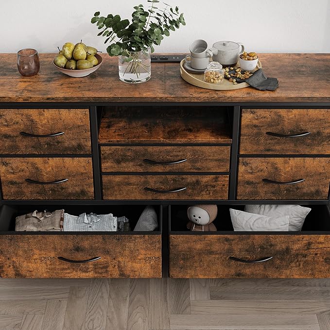 Jojoka 8-Drawer LED Dresser TV Stand with Power Outlet for 55'' TV - Wide Storage Chest for Bedroom, Living Room & Entryway, Wood Top Console Table with 22 Light Modes