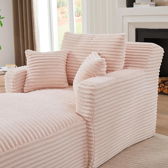 KEIKI 65.4" Indoor Single Chaise Sofa, Compact Corduroy Upholstered Lounge Chair, No Assembly Sleeper Chaise for Small Apartment or Loft