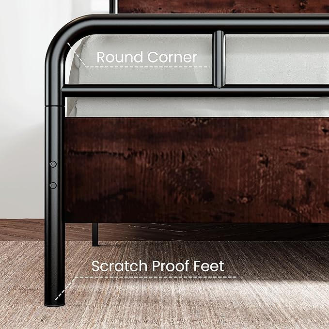 SHA CERLIN Full Size Bed Frame with Wooden Headboard and Footboard, Rounded Corner Metal Structure, Heavy Duty Slats with Under-Bed Storage, No Box Spring Needed, Mahogany