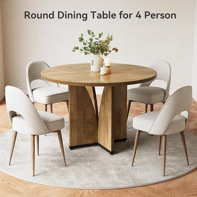 LITTLE TREE 39-Inch Dining Table for 4, Rustic Kitchen Table, Round Dining Table with X-Shaped Stable Pedestal, Farmhouse Dinner Table for Dining Room, Living Room