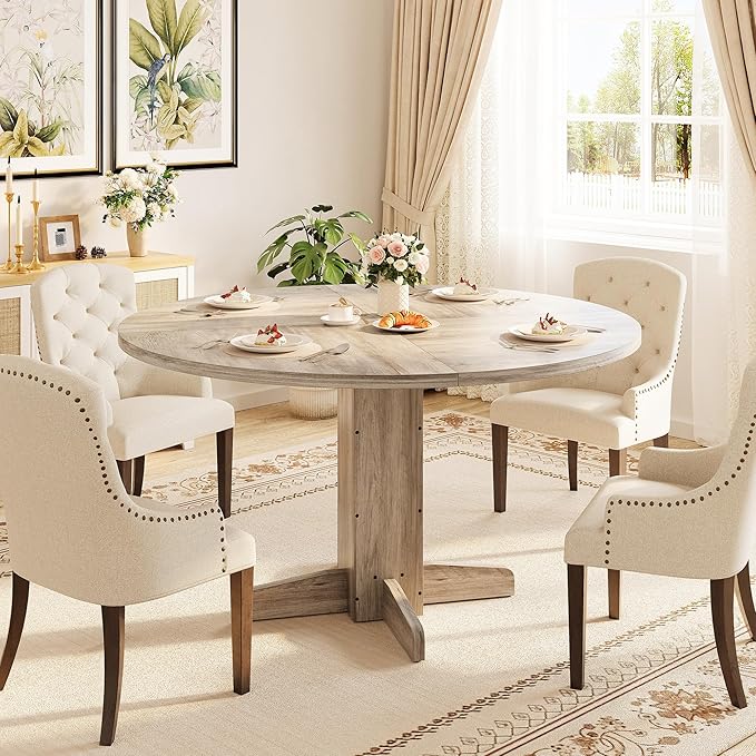 GAOMON Round Dining Table for 4-6 People,Circle Dining Table, 47 Inch Farmhouse Kitchen Table with Sturdy Pedestal Base,Finish Circle Table for Dining Room, Living Room, Apartment
