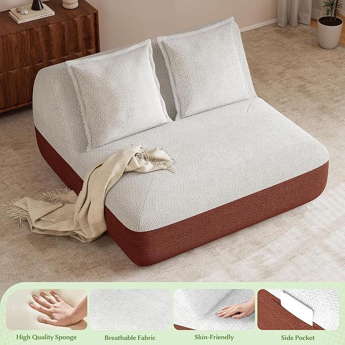 Hobestluk Small Couches for Small Spaces,42” Mini Loveseat Sofa 2-Seater Armless Sofa Chair with Side Pocket for Living Room,Bedroom,Dorm,Office (Terracotta+Beige)