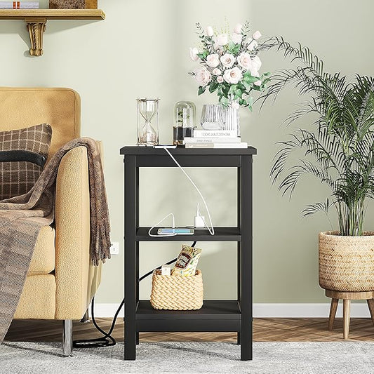 VECELO Modern Nightstands with Charging Station,Side End Table Night Stand with Storage Shelf for Small Spaces, Bedroom,Living Room