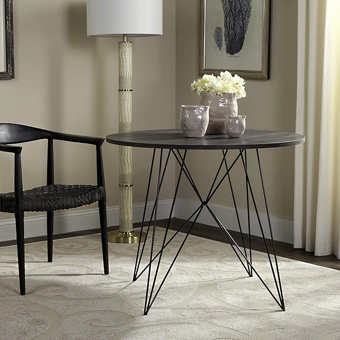 SAFAVIEH Home Collection Marino Mid-Century Modern Dark Grey Hairpin Leg Round Dining Table