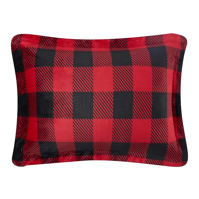 Amazon Basics 3-Piece Ultra-Soft Micromink Sherpa Bedding Set, Warm All Season Comforter, Full/Queen, Red Buffalo Plaid