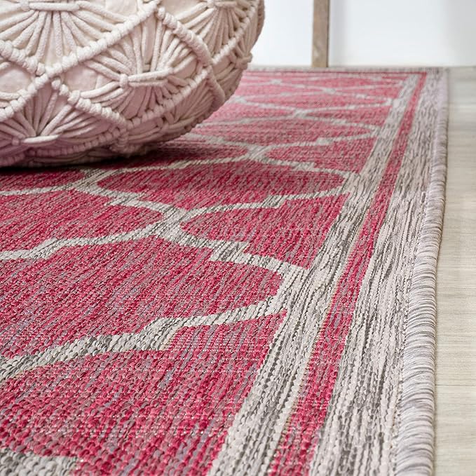JONATHAN Y Moroccan Trellis Indoor Outdoor Area Rug 3X5 Fuchsia/Light Gray, Trebol Textured Weave for Backyard, Patio, Porch, Easy-Cleaning, High Traffic, Pet-Friendly, Non-Shedding (SMB109H-3)