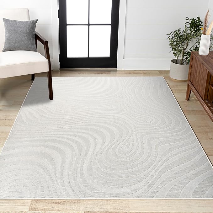 JONATHAN Y Maribo High-Low Abstract Striped Indoor/Outdoor Area Rug 5x8, Cream/Ivory, Contemporary, Modern, Vintage, Bohemian for Bedroom,Kitchen,Living Room,Non Shedding,Easy-Washing (SCN103A-5)