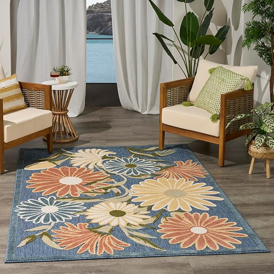 Nourison Home Aloha Blue Sage 5'3" x 7'5" Area Rug - Easy Clean, Non Shedding, Bed Room, Living Room, Dining Room, Kitchen (5' x 8')