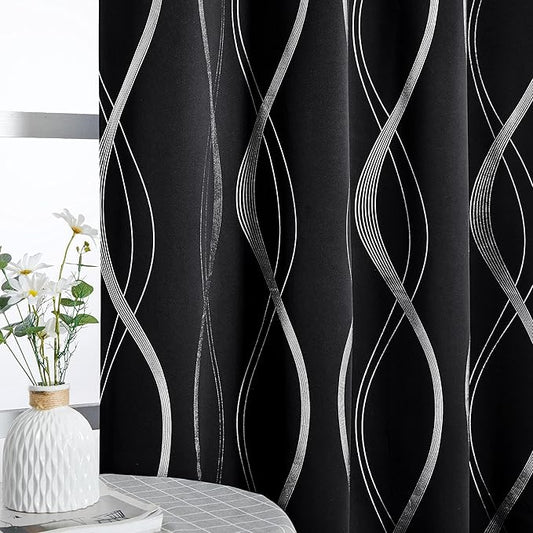 NICETOWN Black Out Floral Curtain Panels 84 inches Long - Light Reducing Thermal Insulated Grommet Blackout Patterned Panels/Drapes for Living Room/Nursery/Kids Room (Set of 2, W52 by L84)