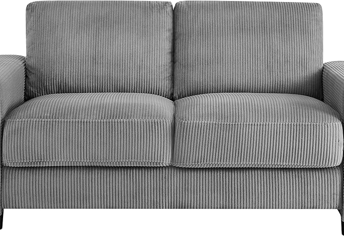 AC Pacific Derek 66" Modern Corduroy Couch for Living Room, Tufted Loveseat Sofa with Plush Upholstery, High-Density Foam, Sleek Black Legs, Durable Wooden Frame, Loveseat, Grey
