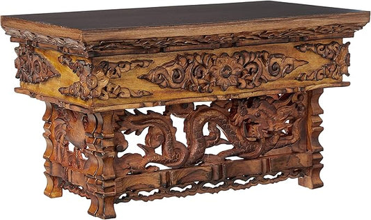 Tribe Azure Fair Trade Small Altar Table, Meditation Table Altar, Small Puja Table, Meditation Altar Wood Wiccan Buddhist, Tea Japanese, Low Side Dragon (Small)