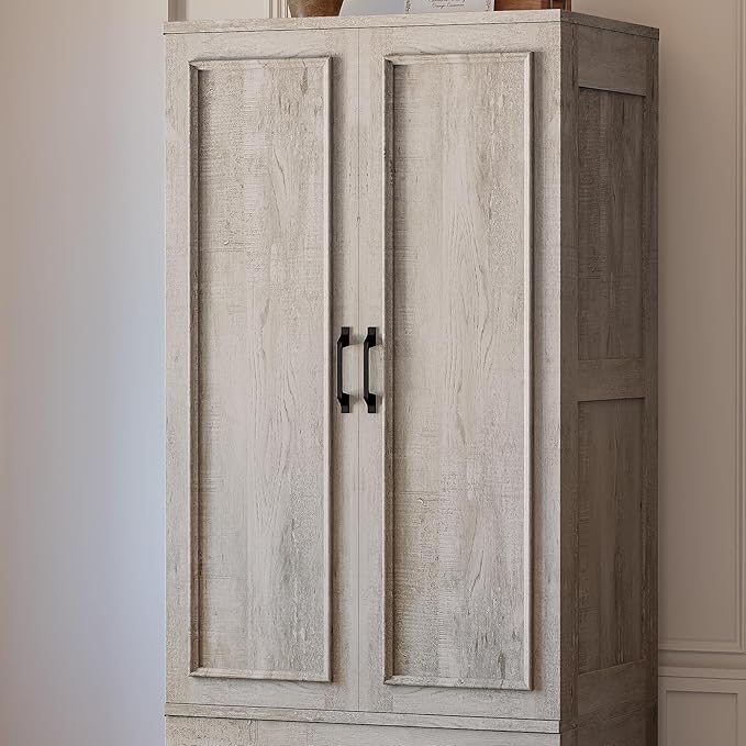 LIKIMIO Armoire Wardrobe Closet with 2 Doors and 2 Drawers 70" H x 28" W Wooden Bedroom Freestanding Wardrobe Combination for Hanging Clothes, Rustic Maple