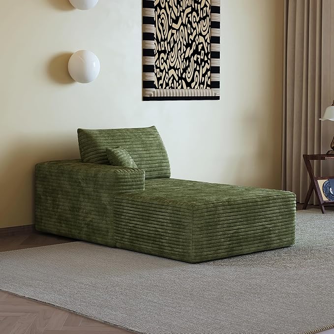 107" U Shaped Cloud Corduroy Couch with Ottoman, Comfy Sectional Boneless Couches for Living Room Bedroom, Deep Seat Sleeper Compression Sofa, No Assembly, Left Facing Chaise, Green
