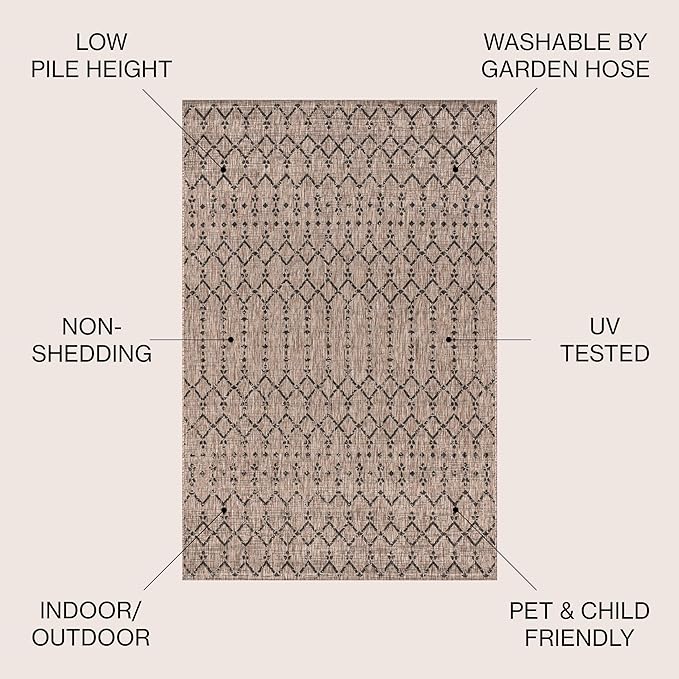 JONATHAN Y Moroccan Geometric Indoor Outdoor Square Area Rug 9X9 Natural/Black, Ourika Textured Weave for Backyard, Patio, Porch, Easy-Cleaning, High Traffic Pet-Friendly, Non-Shedding SMB108D-9SQ