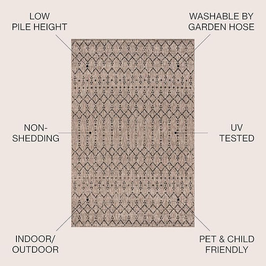 JONATHAN Y Moroccan Geometric Indoor Outdoor Area Rug 3X5 Natural/Black, Ourika Textured Weave for Backyard, Patio, Porch, Easy-Cleaning, High Traffic, Pet-Friendly, Non-Shedding (SMB108D-3)